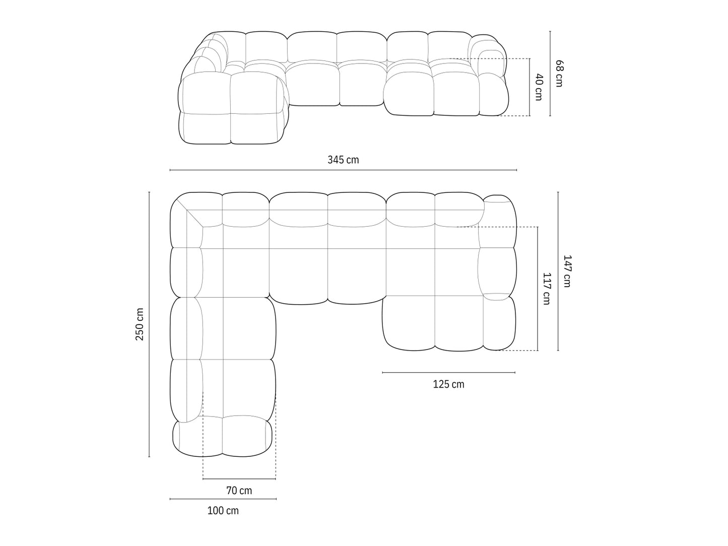Loretto Panoramic Corner Sofa, 5 Seats, 345x250 cm