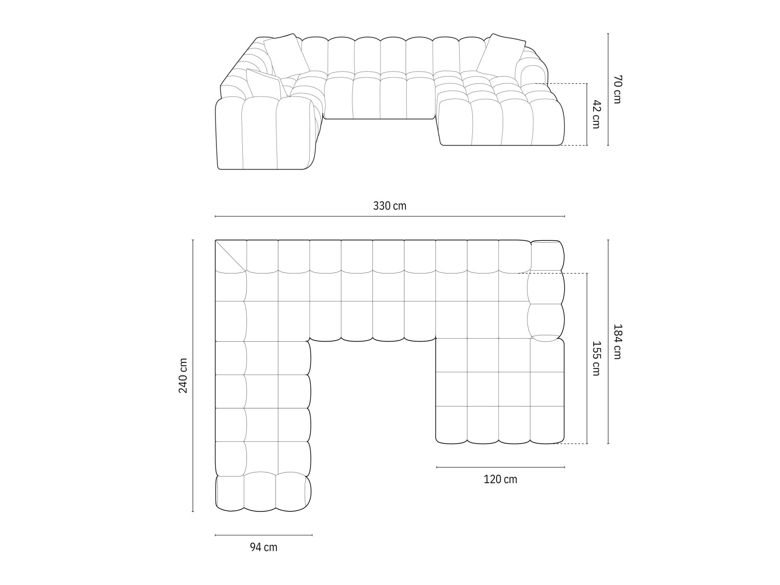 Treno Panoramic Corner Sofa, 4 Seats, 330x240 cm