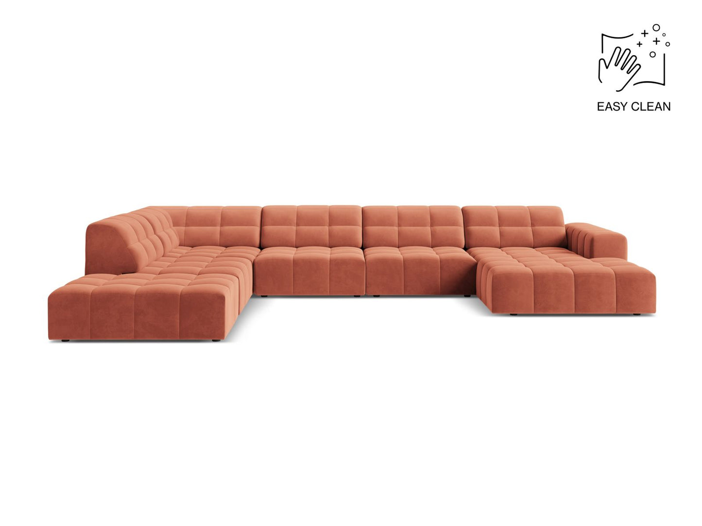 Chicago Panoramic Corner Sofa, 7 Seats, 375x263 cm — Coral / Left