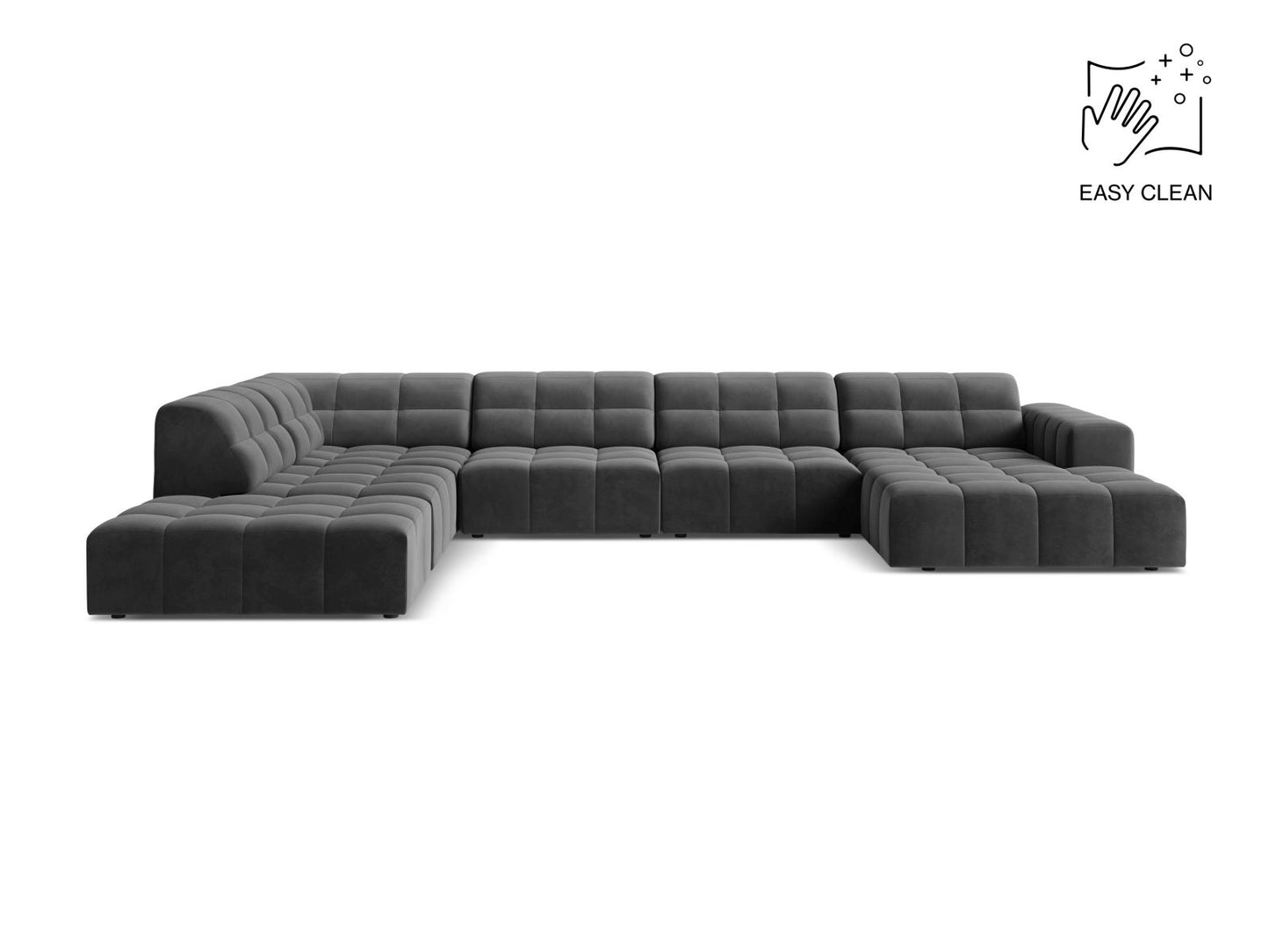 Chicago Panoramic Corner Sofa, 7 Seats, 375x263 cm — Grey / Left