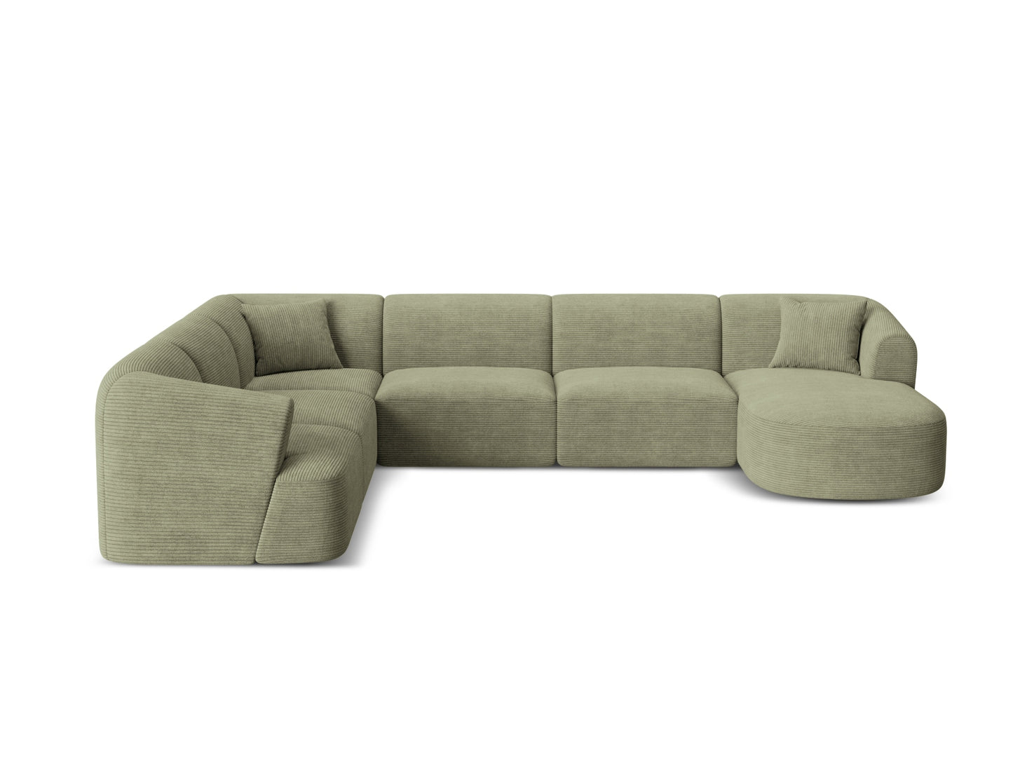 Campi Modular Panoramic Corner Sofa, 7 Seats, 330x255 cm — Moss Green / Left