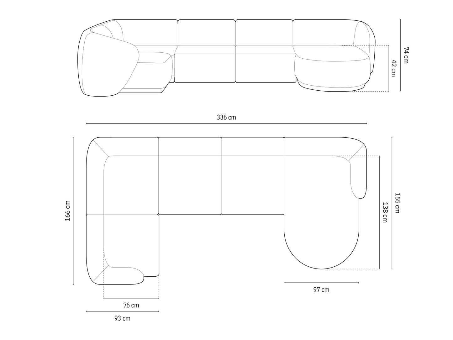 Gomera Panoramic Corner Sofa, 6 Seats, 336x166 cm