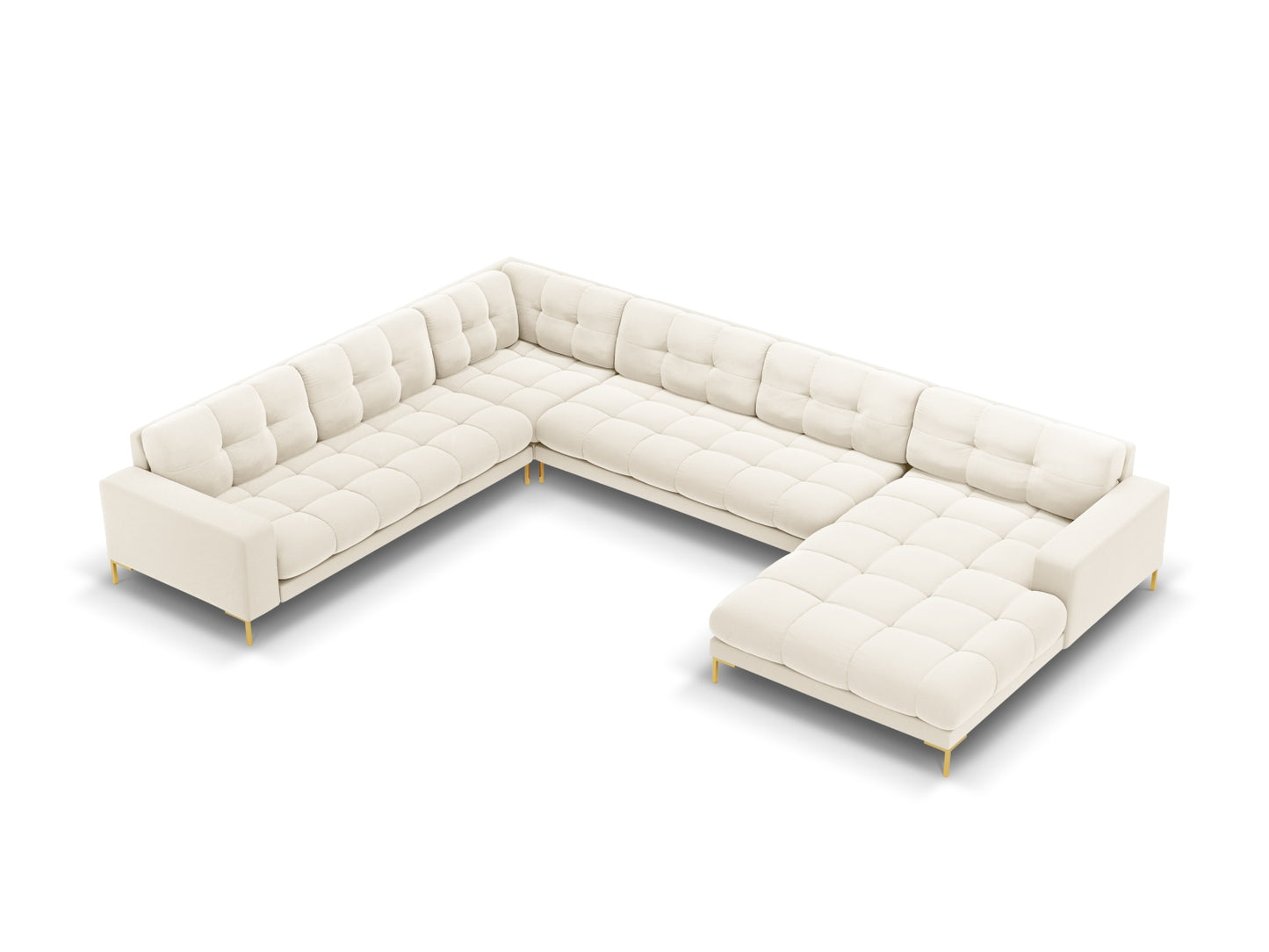 Bali Panoramic Corner Sofa, 7 Seats, 327x256 cm — Light Beige / Gold Metal / Left
