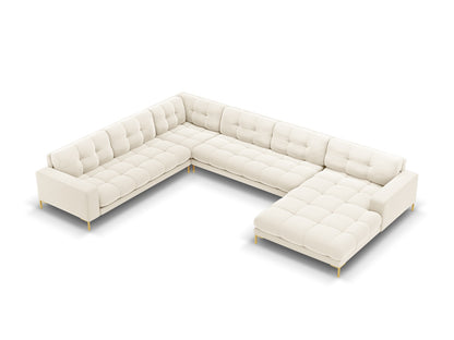 Bali Panoramic Corner Sofa, 7 Seats, 327x256 cm — Light Beige / Gold Metal / Left
