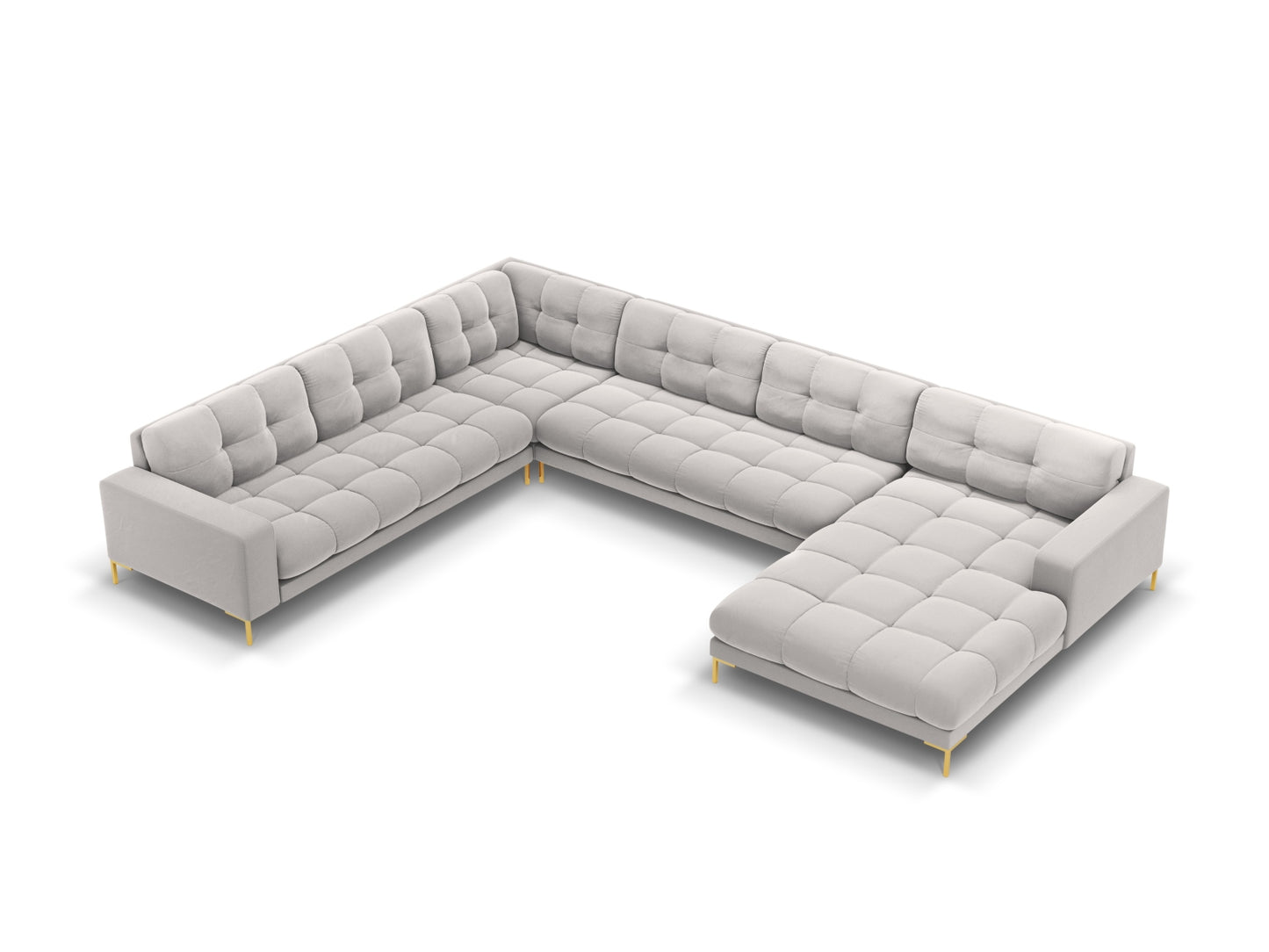 Bali Panoramic Corner Sofa, 7 Seats, 327x256 cm — Silver / Gold Metal / Left