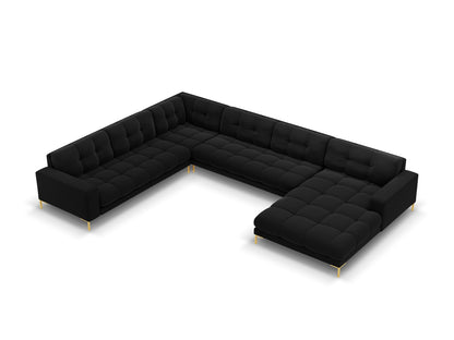 Bali Panoramic Corner Sofa, 7 Seats, 327x256 cm — Black / Gold Metal / Left
