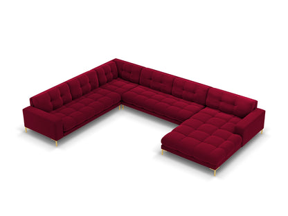 Bali Panoramic Corner Sofa, 7 Seats, 327x256 cm — Red / Gold Metal / Left