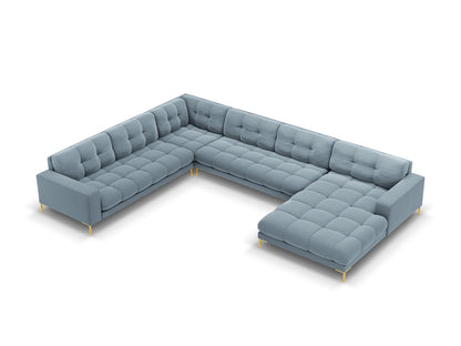 Bali Panoramic Corner Sofa, 7 Seats, 327x256 cm — Light Blue / Gold Metal / Left