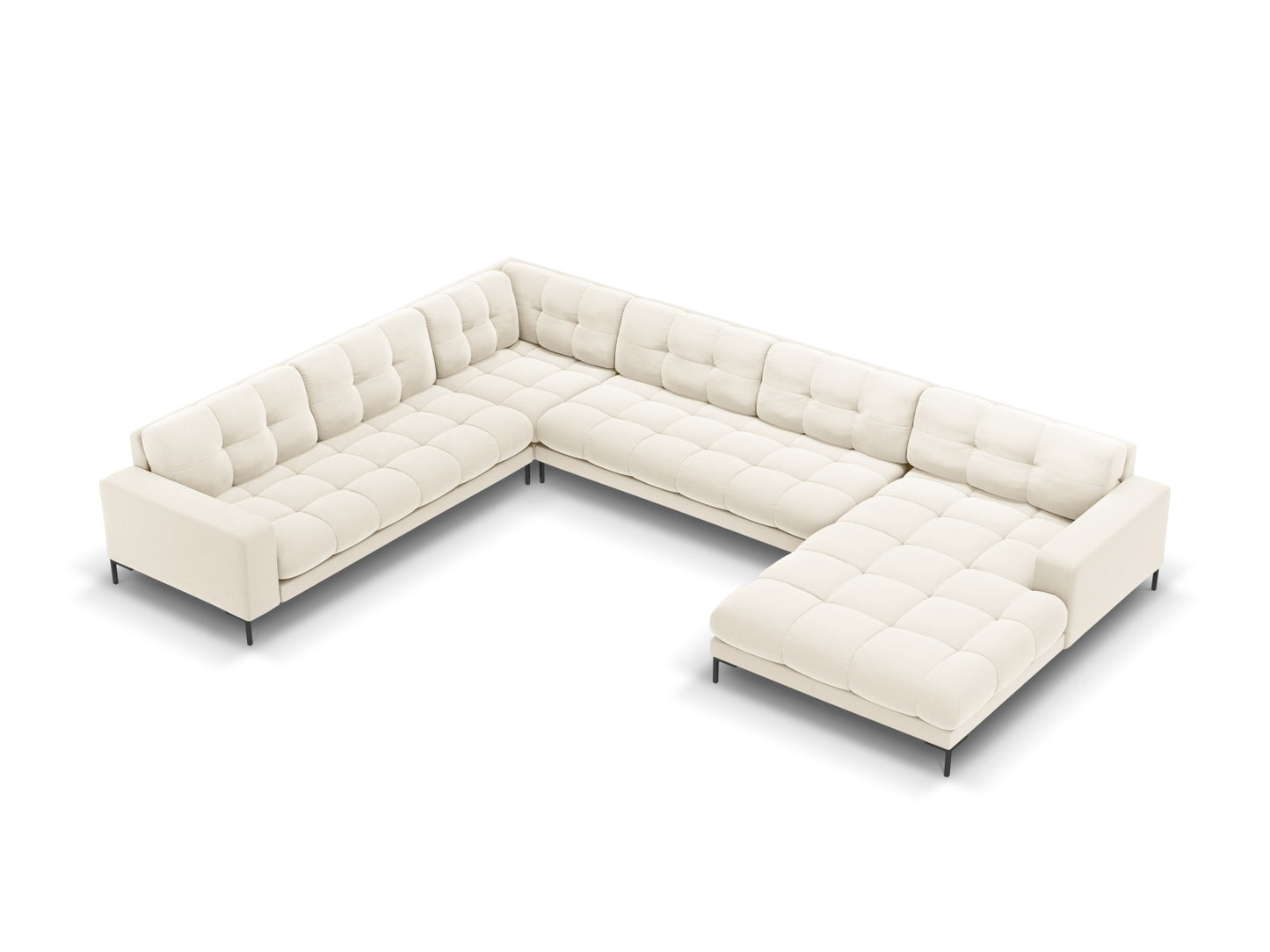 Bali Panoramic Corner Sofa, 7 Seats, 327x256 cm — Light Beige / Black Metal / Left