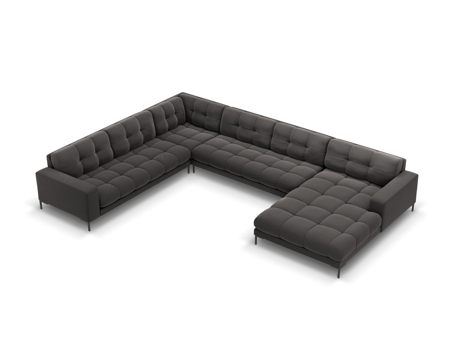 Bali Panoramic Corner Sofa, 7 Seats, 327x256 cm — Dark Grey / Black Metal / Left