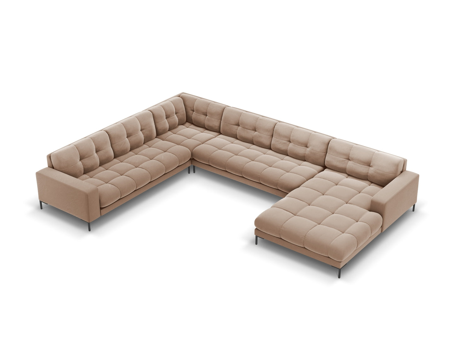 Bali Panoramic Corner Sofa, 7 Seats, 327x256 cm — Beige / Black Metal / Left