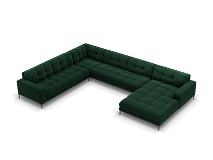 Bali Panoramic Corner Sofa, 7 Seats, 327x256 cm — Bottle Green / Black Metal / Left