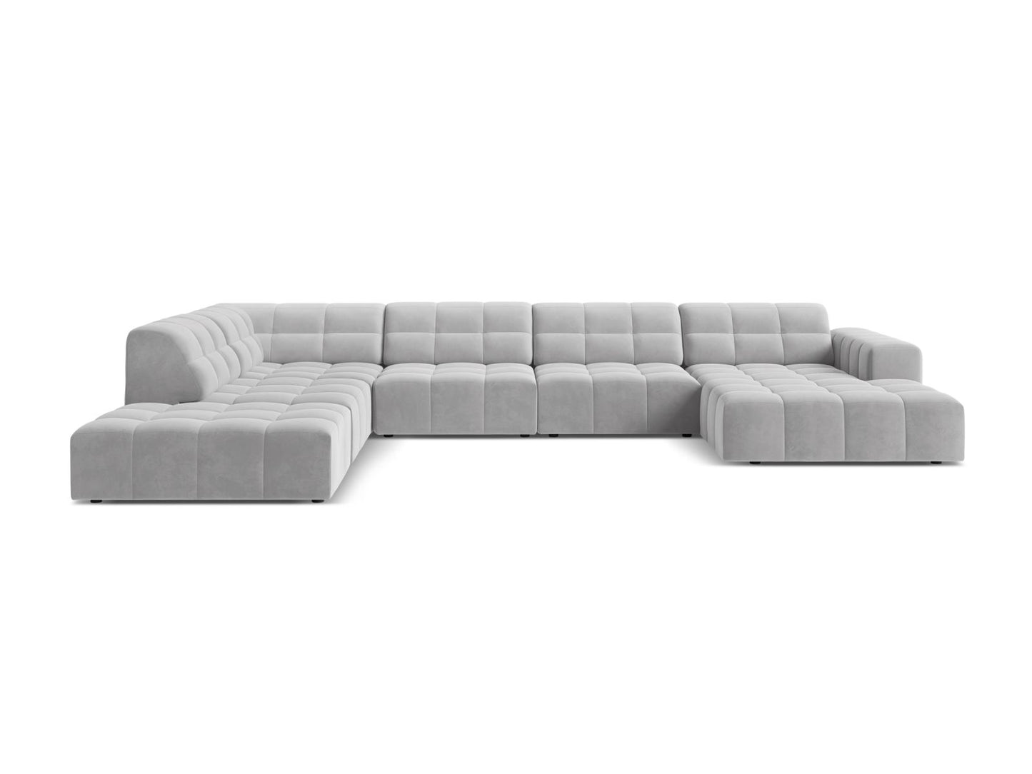 Chicago Panoramic Corner Sofa, 7 Seats, 375x263 cm — Silver / Left