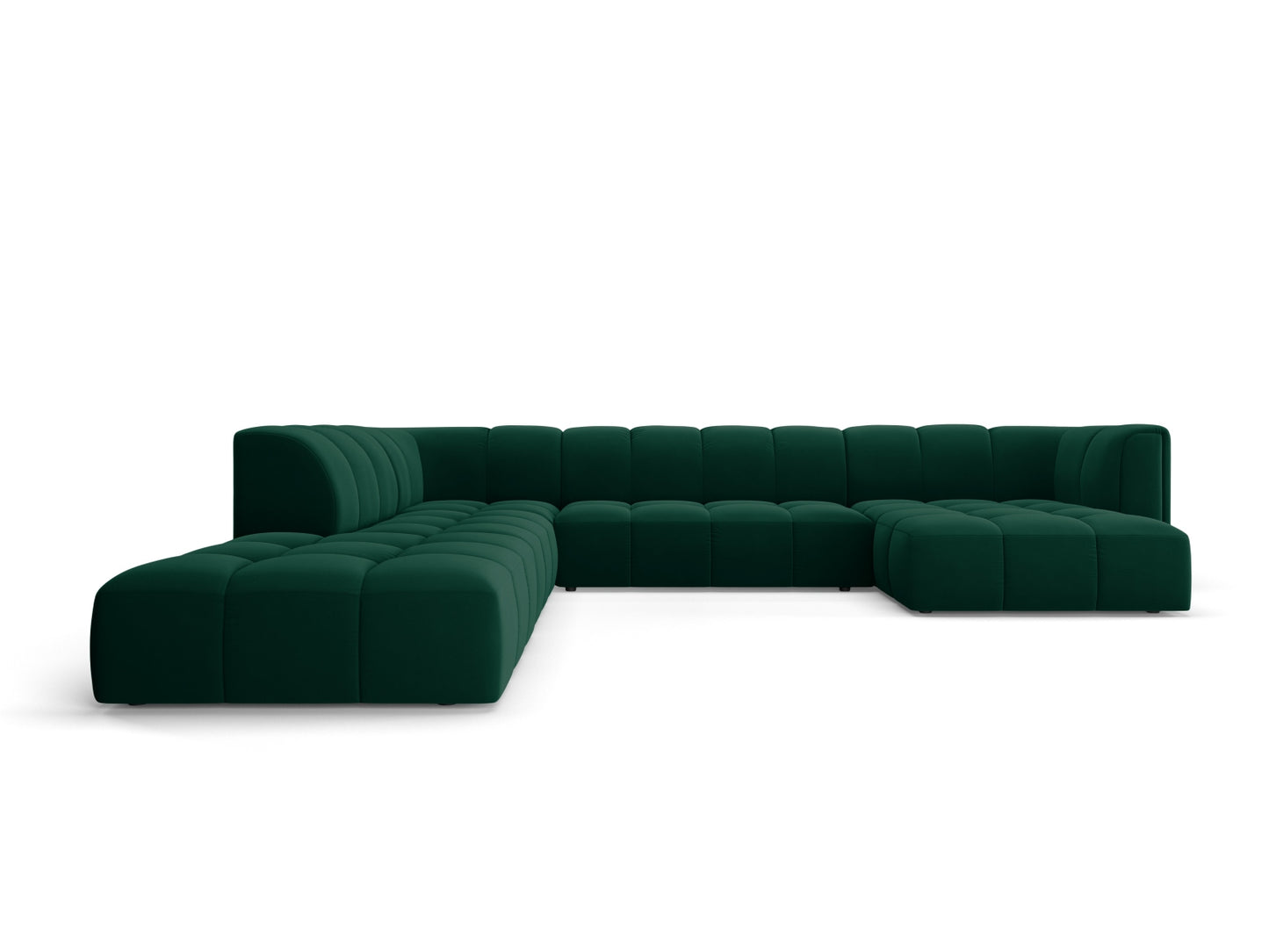 Moritz Modular Panoramic Corner Sofa, 7 Seats, 329x276 cm — Bottle Green / Left