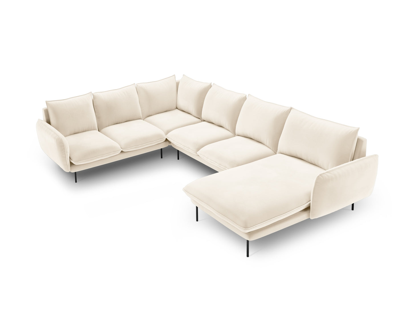 Vienna Panoramic Corner Sofa, 7 Seats, 330x235 cm — Light Beige / Black Metal / Left