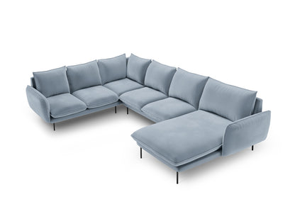Vienna Panoramic Corner Sofa, 7 Seats, 330x235 cm — Light Blue / Black Metal / Left