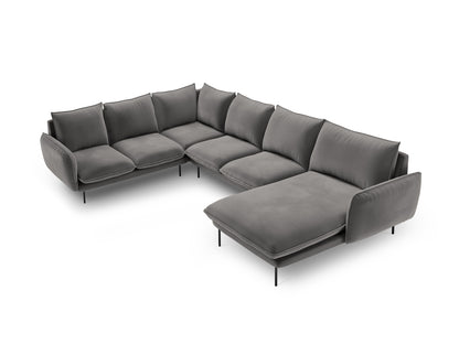 Vienna Panoramic Corner Sofa, 7 Seats, 330x235 cm — Light Grey / Black Metal / Left