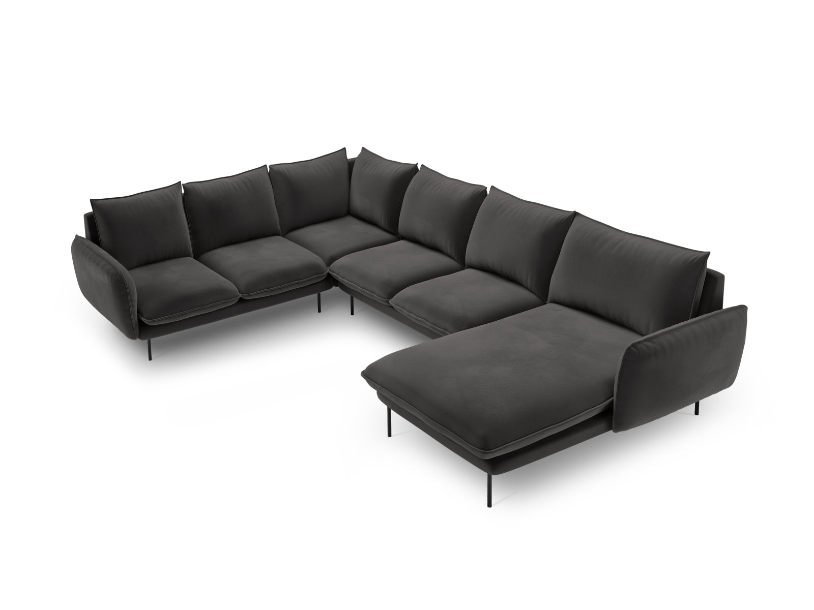 Vienna Panoramic Corner Sofa, 7 Seats, 330x235 cm — Dark Grey / Black Metal / Left