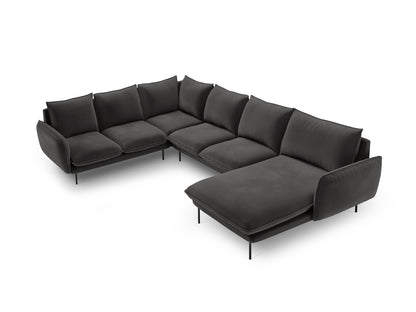 Vienna Panoramic Corner Sofa, 7 Seats, 330x235 cm — Dark Grey / Black Metal / Left