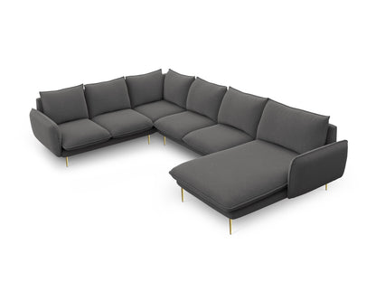 Vienna Panoramic Corner Sofa, 7 Seats, 330x235 cm — Dark Grey / Gold Metal / Left