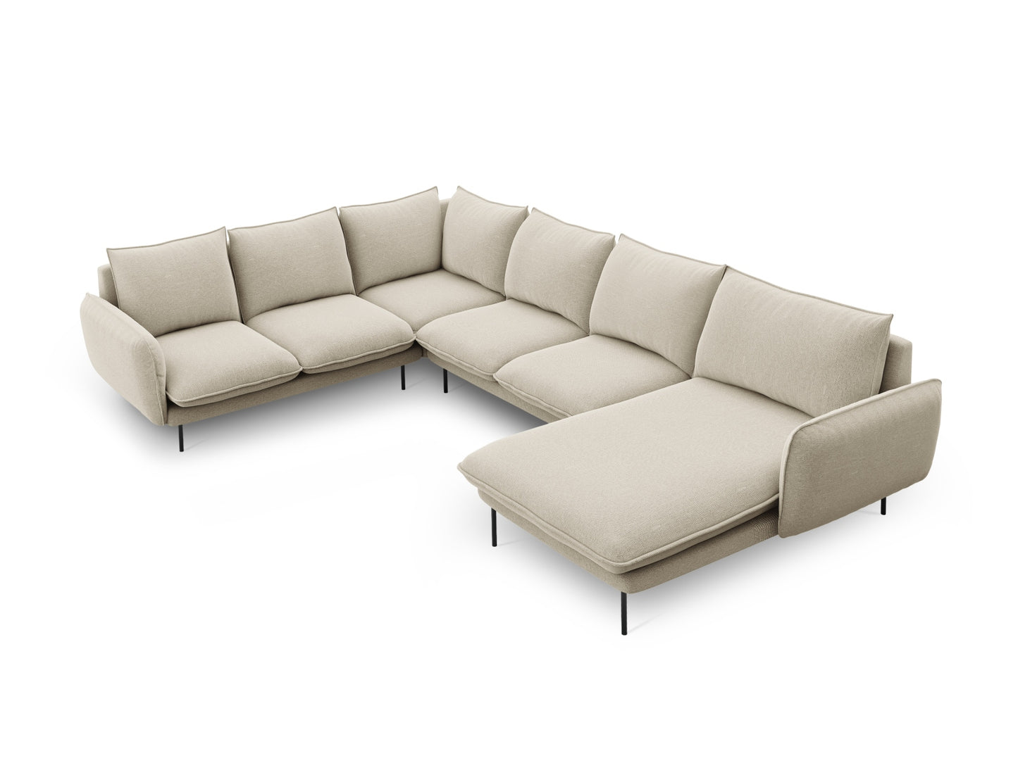 Vienna Panoramic Corner Sofa, 7 Seats, 330x235 cm — Beige / Black Metal / Left