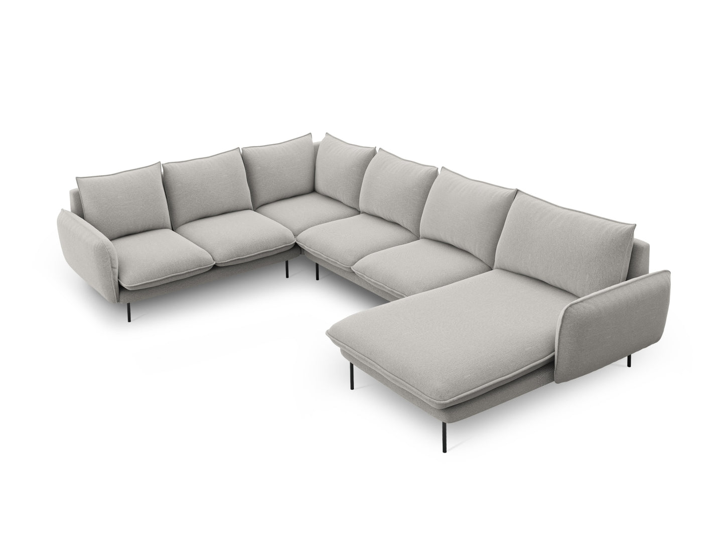 Vienna Panoramic Corner Sofa, 7 Seats, 330x235 cm — Light Grey / Black Metal / Left
