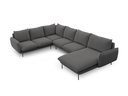Vienna Panoramic Corner Sofa, 7 Seats, 330x235 cm — Dark Grey / Black Metal / Left