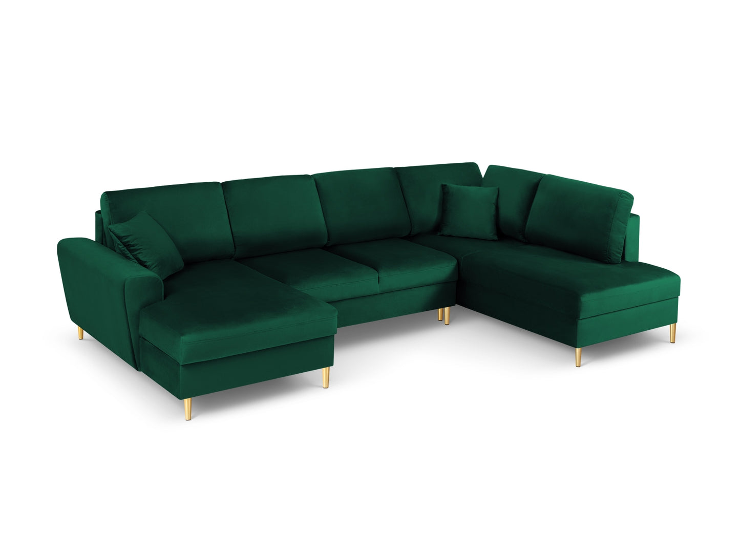 Kyoto Panoramic Corner Sofa With Bed Function And Box, 7 Seats, 313x194 cm — Bottle Green / Gold Metal / Right