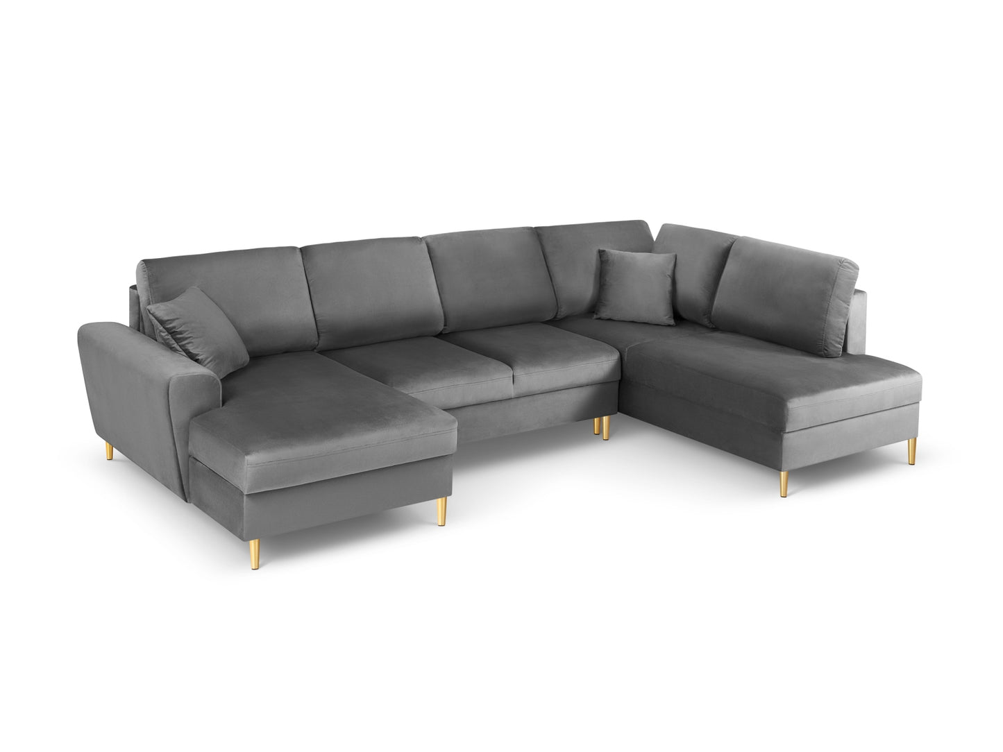 Kyoto Panoramic Corner Sofa With Bed Function And Box, 7 Seats, 313x194 cm — Light Grey / Gold Metal / Right