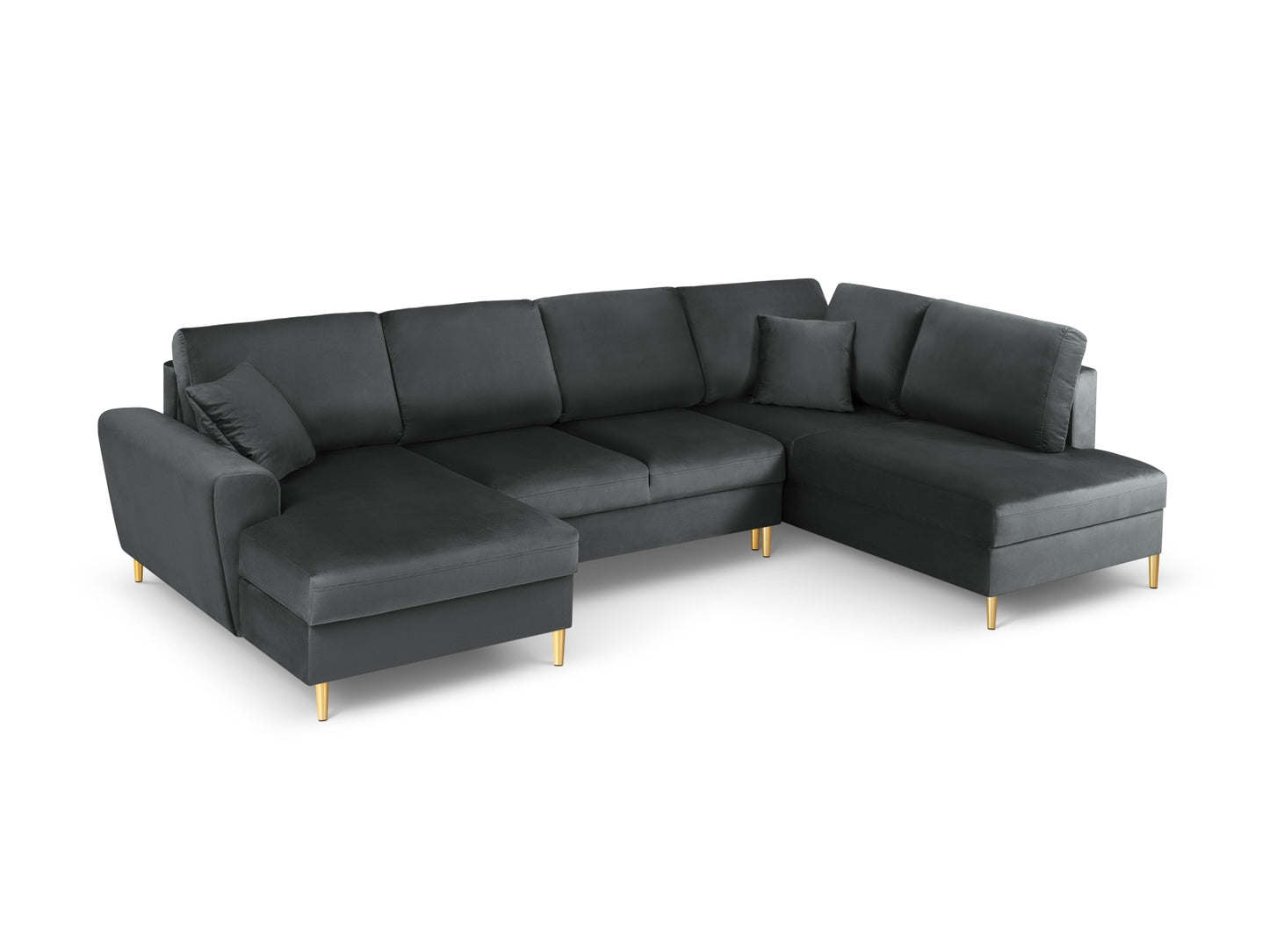 Kyoto Panoramic Corner Sofa With Bed Function And Box, 7 Seats, 313x194 cm — Dark Grey / Gold Metal / Right