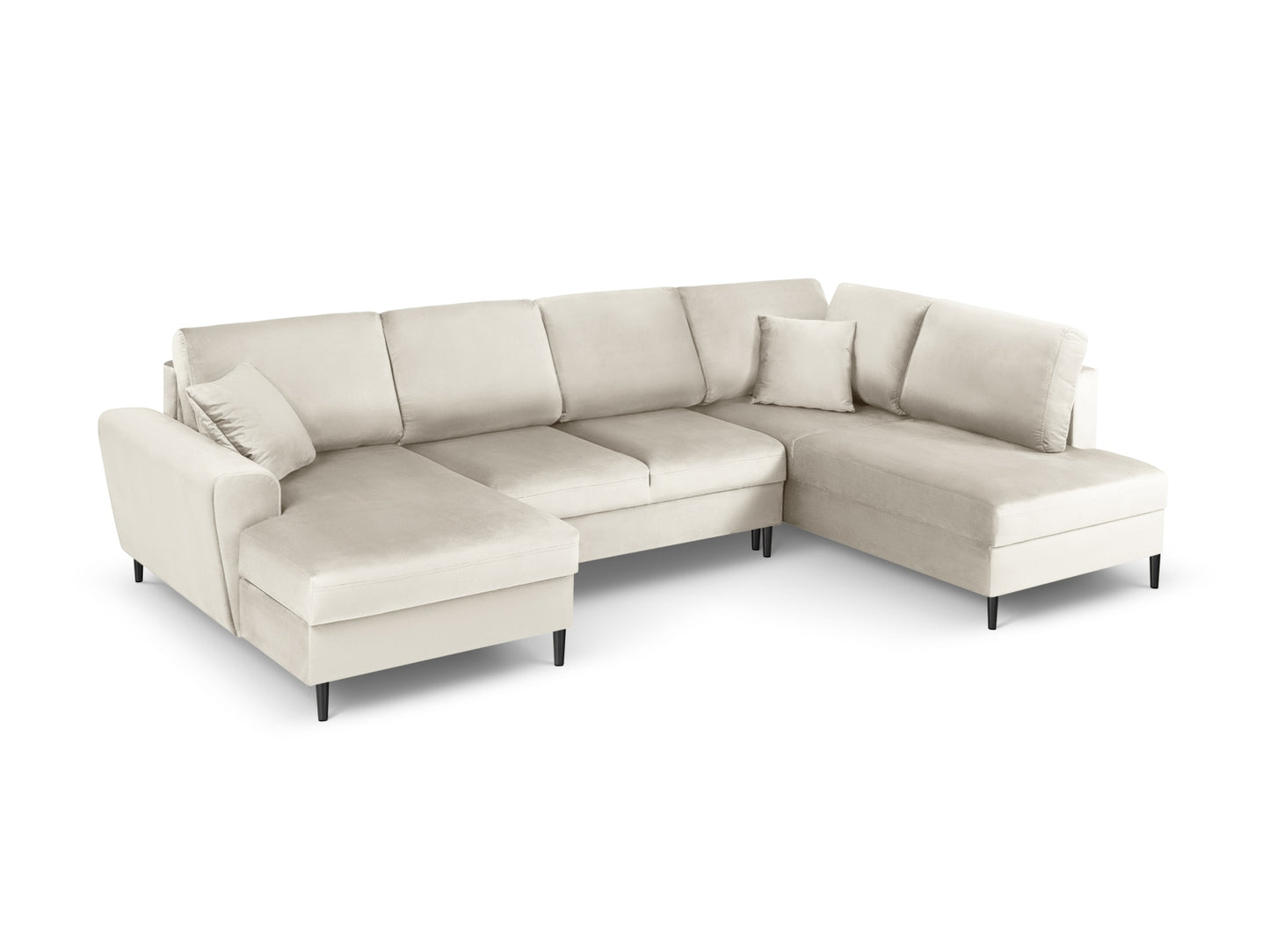 Kyoto Panoramic Corner Sofa With Bed Function And Box, 7 Seats, 313x194 cm — Light Beige / Black Chrome Metal / Right