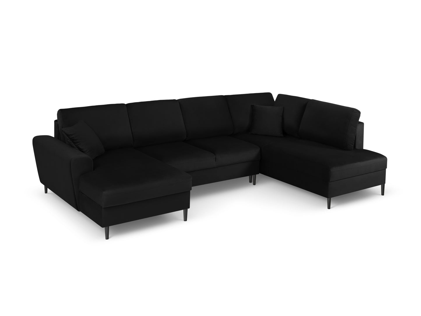 Kyoto Panoramic Corner Sofa With Bed Function And Box, 7 Seats, 313x194 cm — Black / Black Chrome Metal / Right