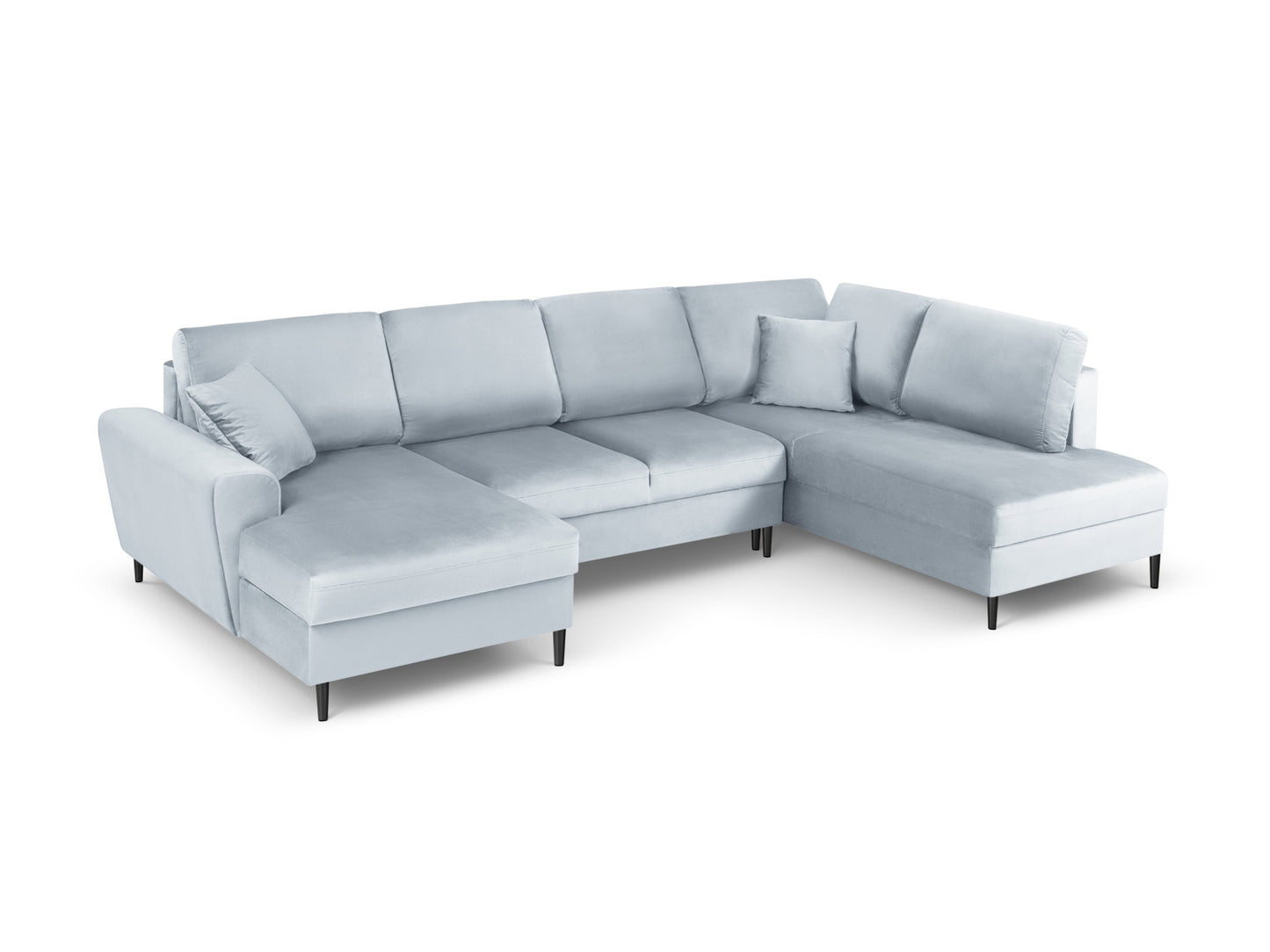 Kyoto Panoramic Corner Sofa With Bed Function And Box, 7 Seats, 313x194 cm — Light Blue / Black Chrome Metal / Right