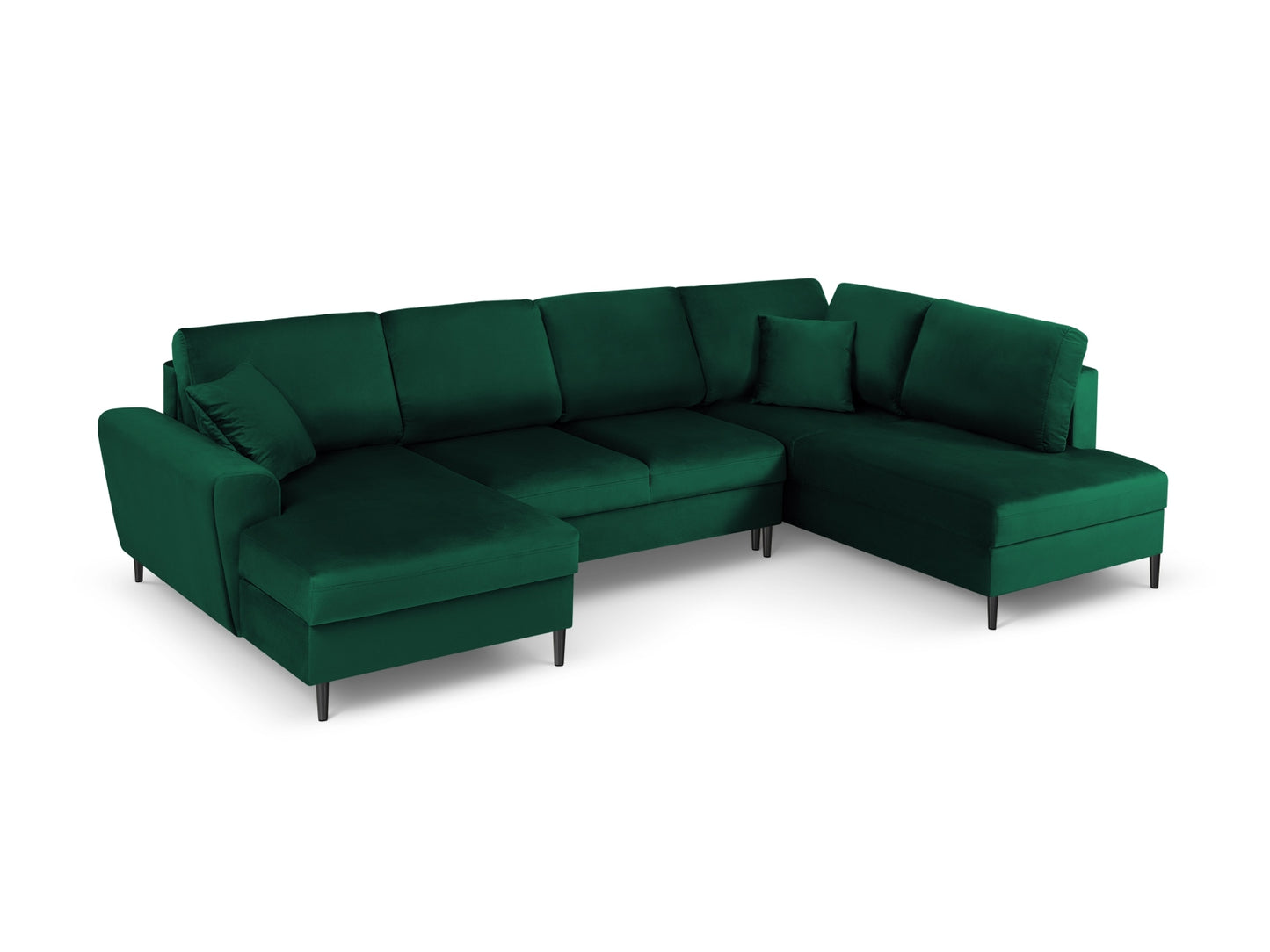 Kyoto Panoramic Corner Sofa With Bed Function And Box, 7 Seats, 313x194 cm — Bottle Green / Black Chrome Metal / Right