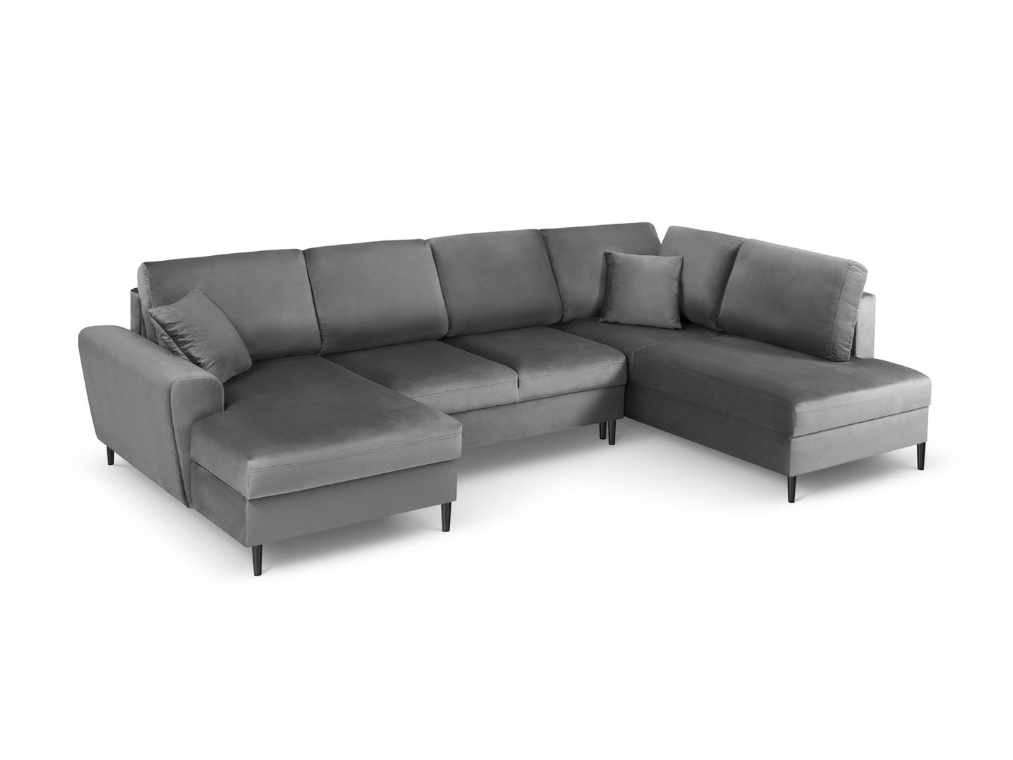 Kyoto Panoramic Corner Sofa With Bed Function And Box, 7 Seats, 313x194 cm — Light Grey / Black Chrome Metal / Right