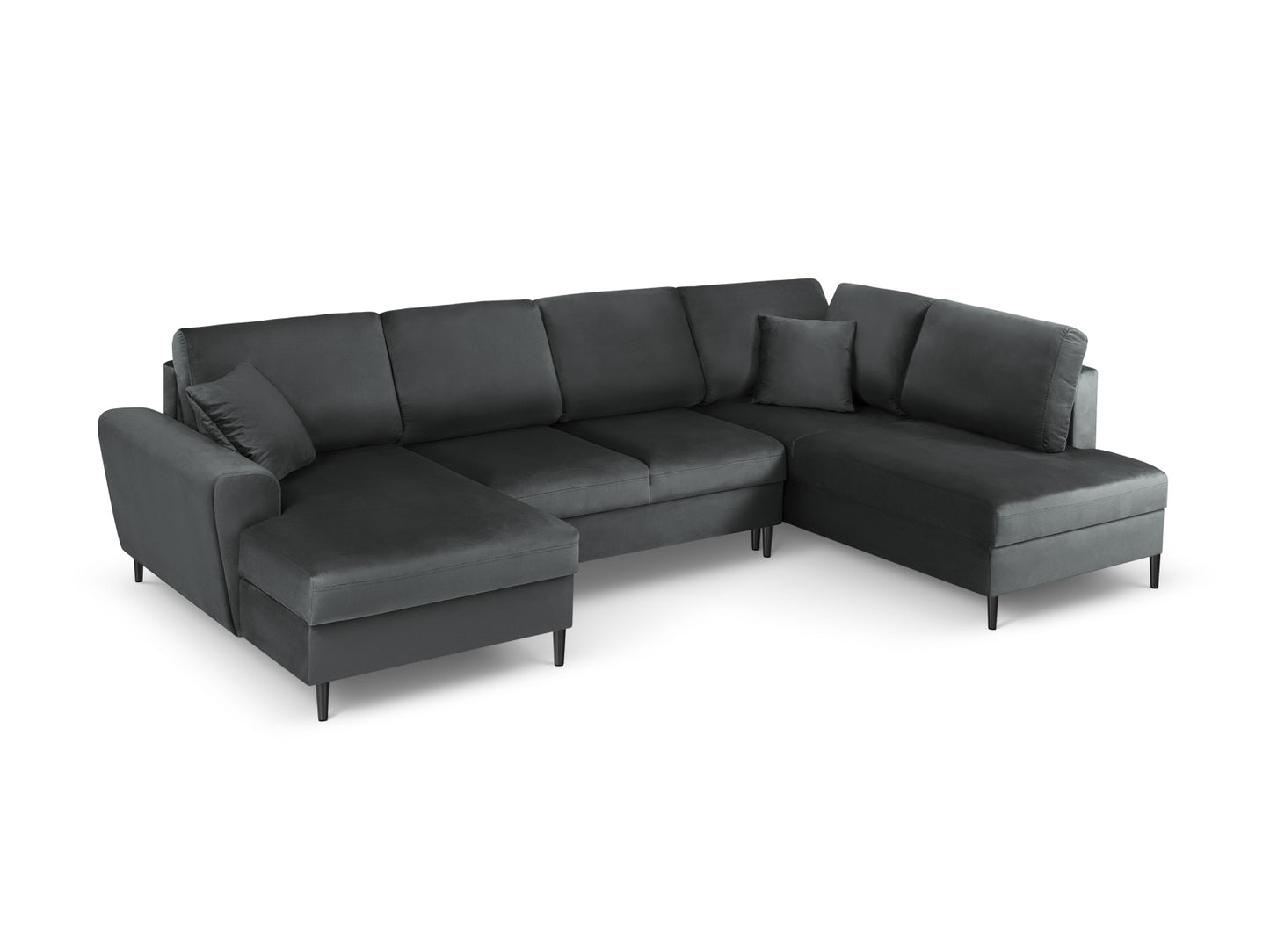 Kyoto Panoramic Corner Sofa With Bed Function And Box, 7 Seats, 313x194 cm — Dark Grey / Black Chrome Metal / Right