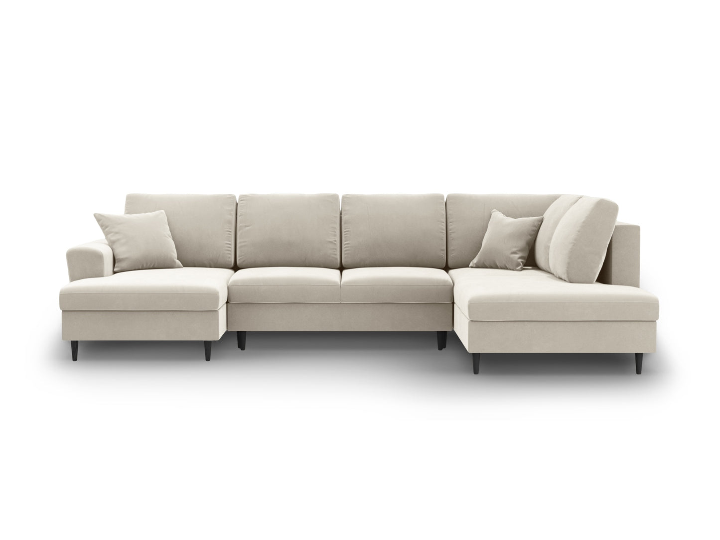 Kyoto Panoramic Corner Sofa With Bed Function And Box, 7 Seats, 313x194 cm — Light Beige / Black Beech Wood / Right