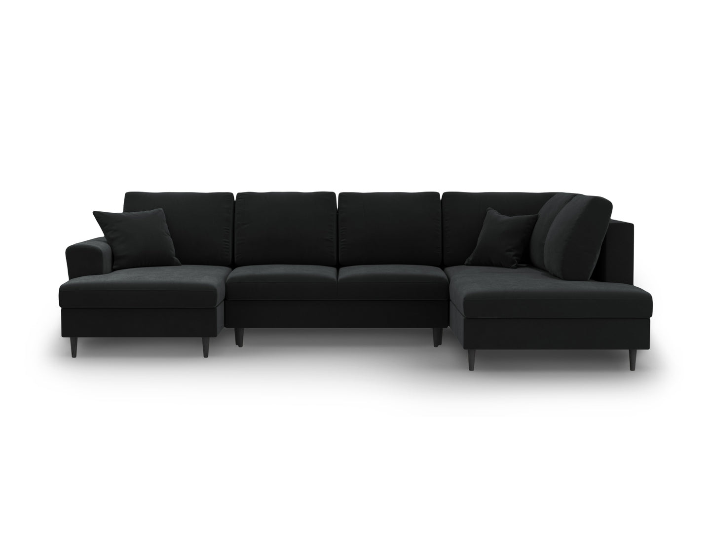 Kyoto Panoramic Corner Sofa With Bed Function And Box, 7 Seats, 313x194 cm — Black / Black Beech Wood / Right