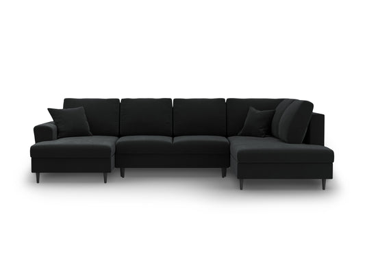 Kyoto Panoramic Corner Sofa With Bed Function And Box, 7 Seats, 313x194 cm — Black / Black Beech Wood / Right