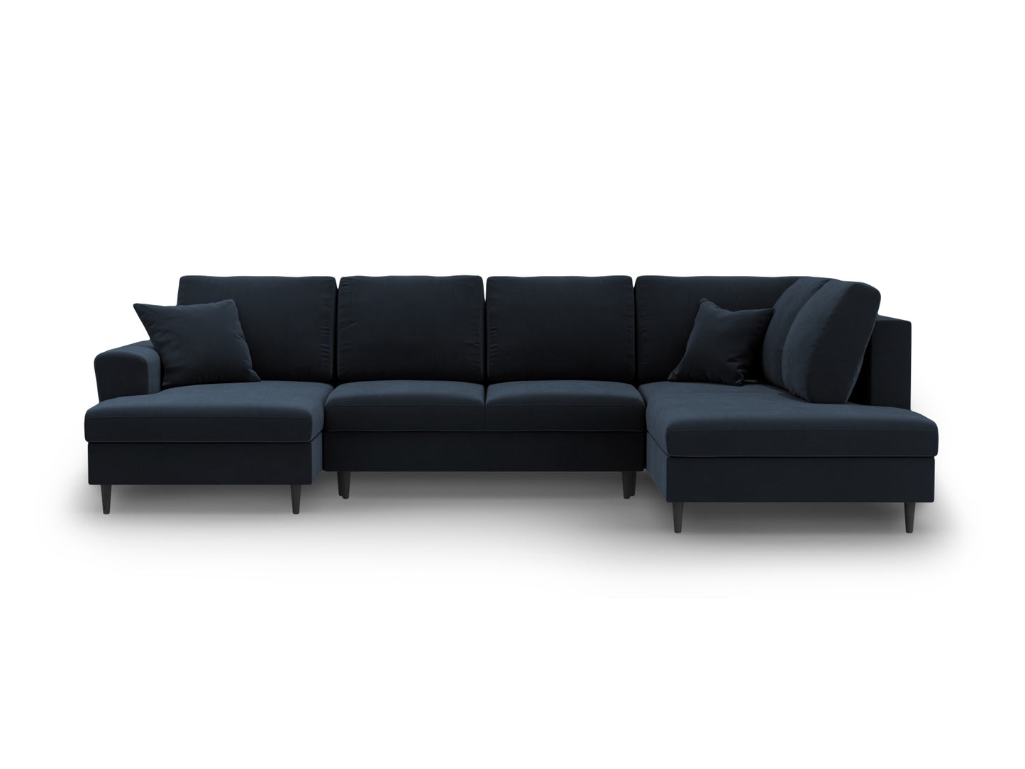 Kyoto Panoramic Corner Sofa With Bed Function And Box, 7 Seats, 313x194 cm — Dark Blue / Black Beech Wood / Right