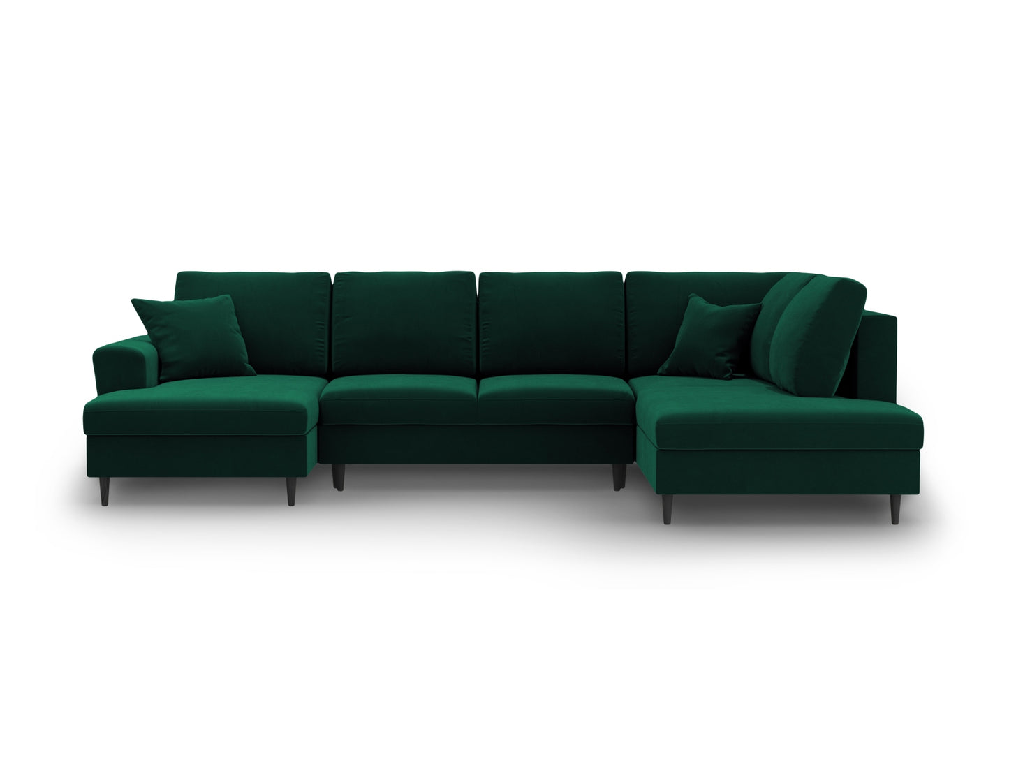 Kyoto Panoramic Corner Sofa With Bed Function And Box, 7 Seats, 313x194 cm — Bottle Green / Black Beech Wood / Right