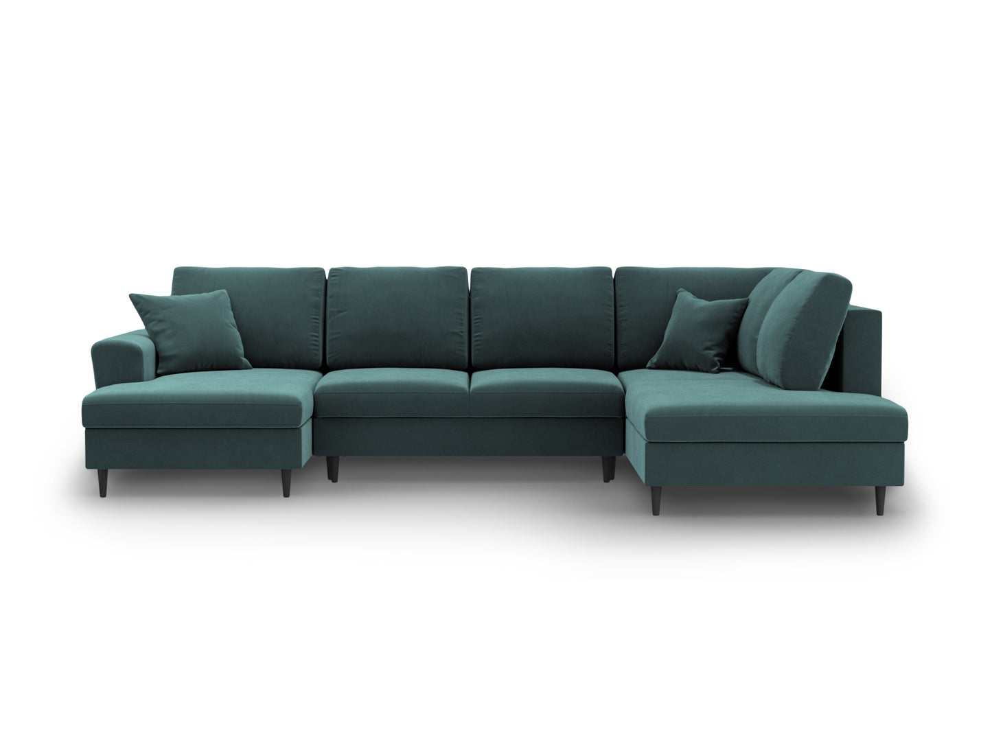 Kyoto Panoramic Corner Sofa With Bed Function And Box, 7 Seats, 313x194 cm — Petrol / Black Beech Wood / Right