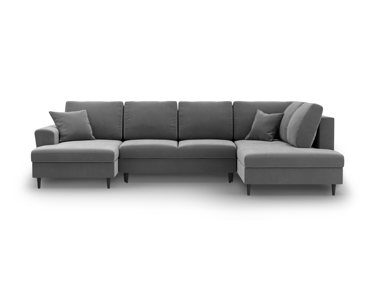 Kyoto Panoramic Corner Sofa With Bed Function And Box, 7 Seats, 313x194 cm — Light Grey / Black Beech Wood / Right