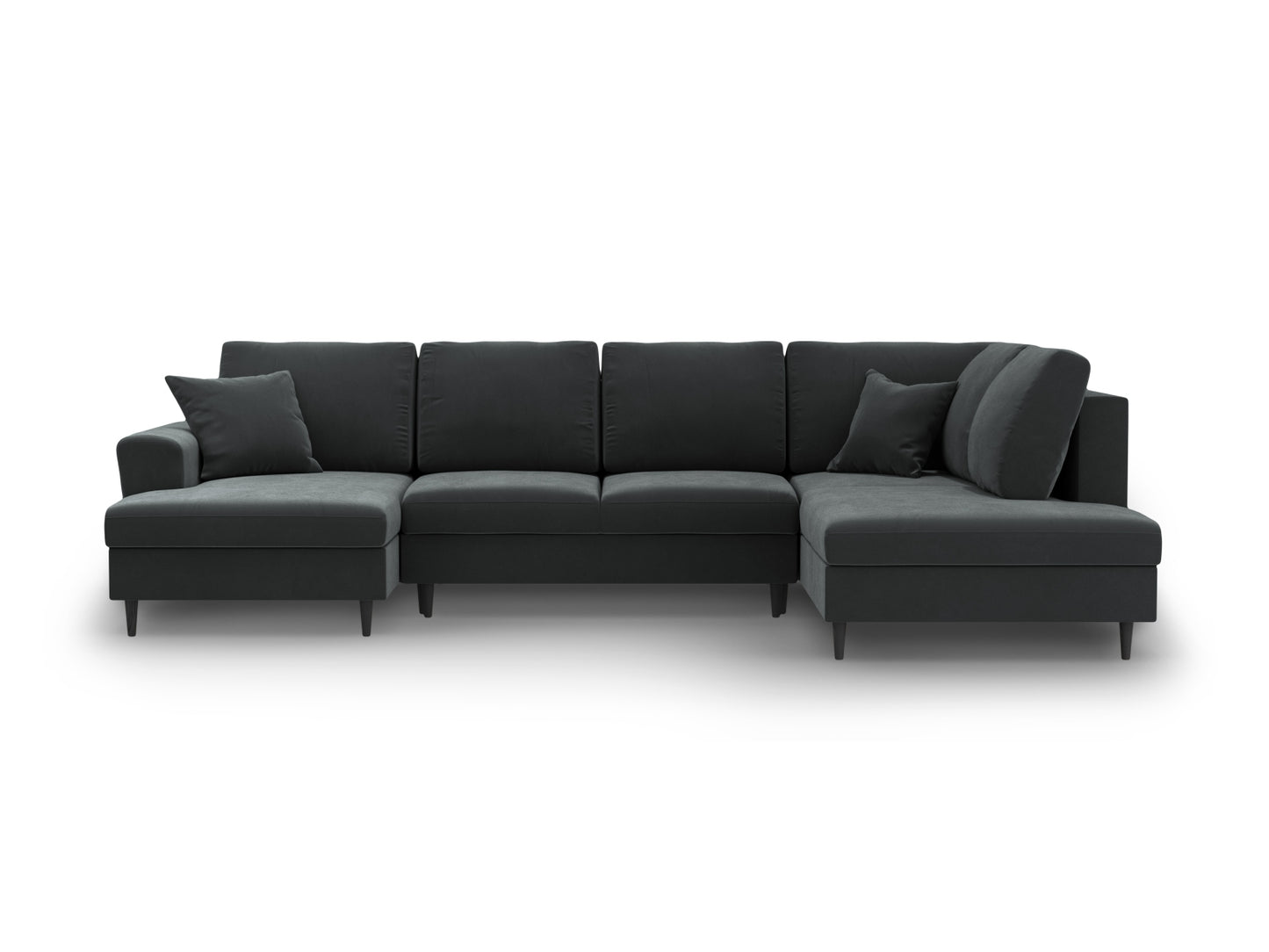 Kyoto Panoramic Corner Sofa With Bed Function And Box, 7 Seats, 313x194 cm — Dark Grey / Black Beech Wood / Right