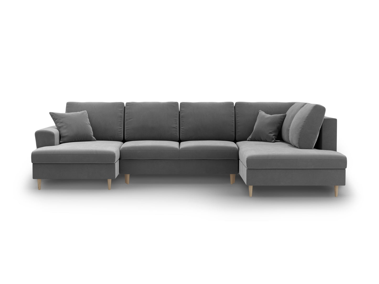 Kyoto Panoramic Corner Sofa With Bed Function And Box, 7 Seats, 313x194 cm — Light Grey / Natural Beech Wood / Right