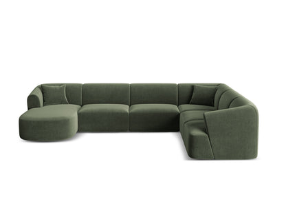 Campi Modular Panoramic Corner Sofa, 7 Seats, 330x255 cm — Green / Right
