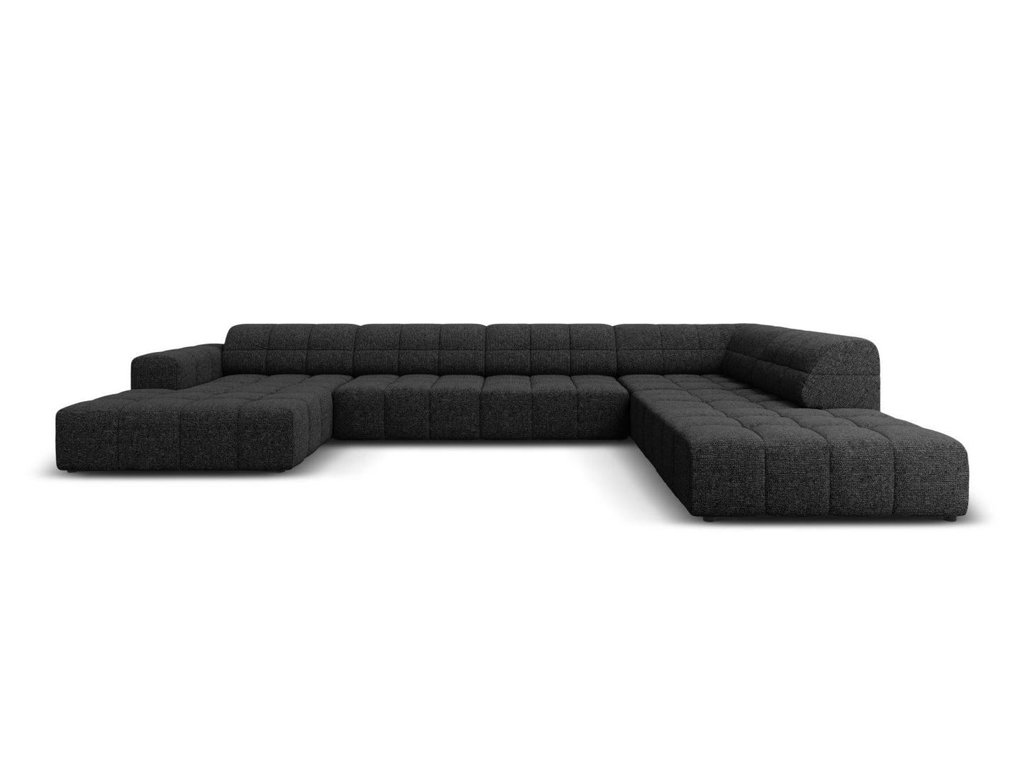 Chicago Panoramic Corner Sofa, 7 Seats, 375x263 cm — Black / Right