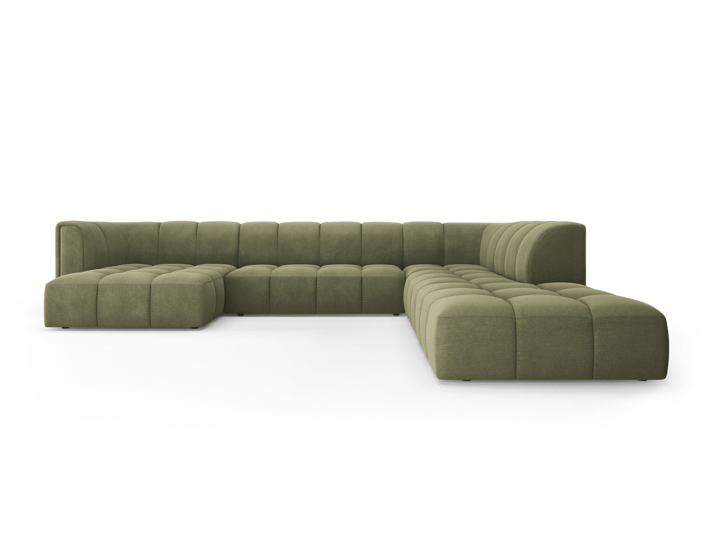 Moritz Modular Panoramic Corner Sofa, 7 Seats, 329x276 cm — Light Green / Right
