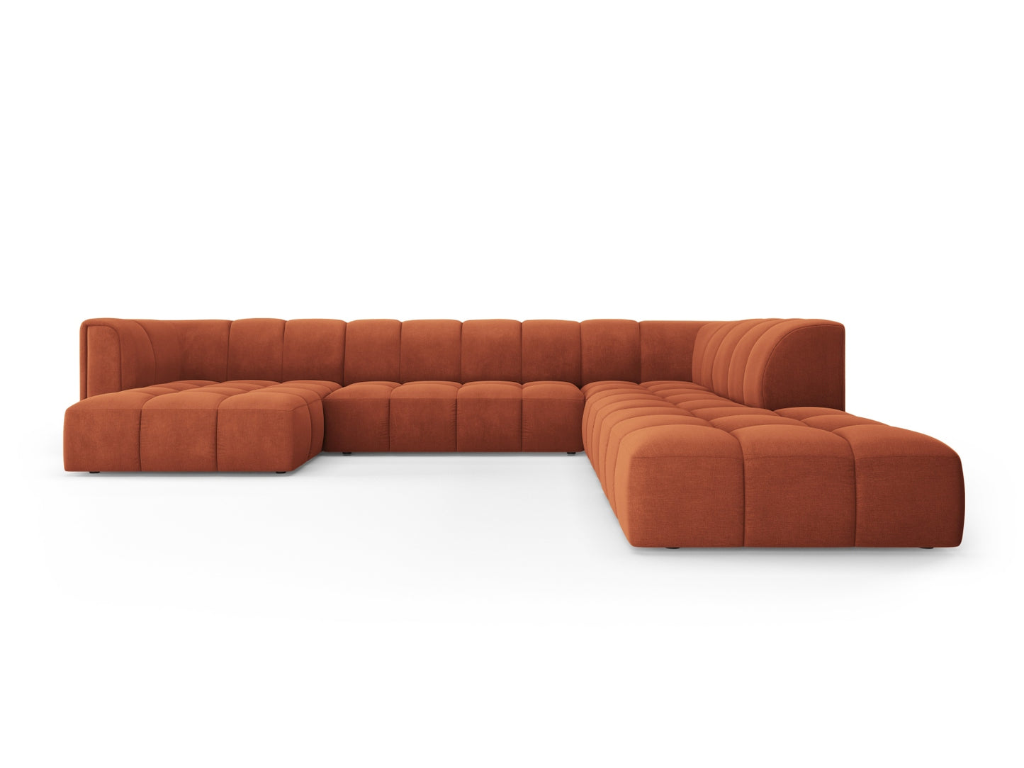Moritz Modular Panoramic Corner Sofa, 7 Seats, 329x276 cm — Orange / Right