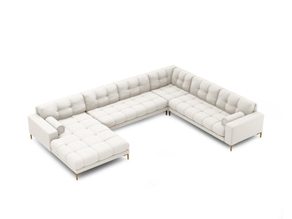 Bali Panoramic Corner Sofa, 7 Seats, 327x256 cm — Light Beige / Gold Metal / Right